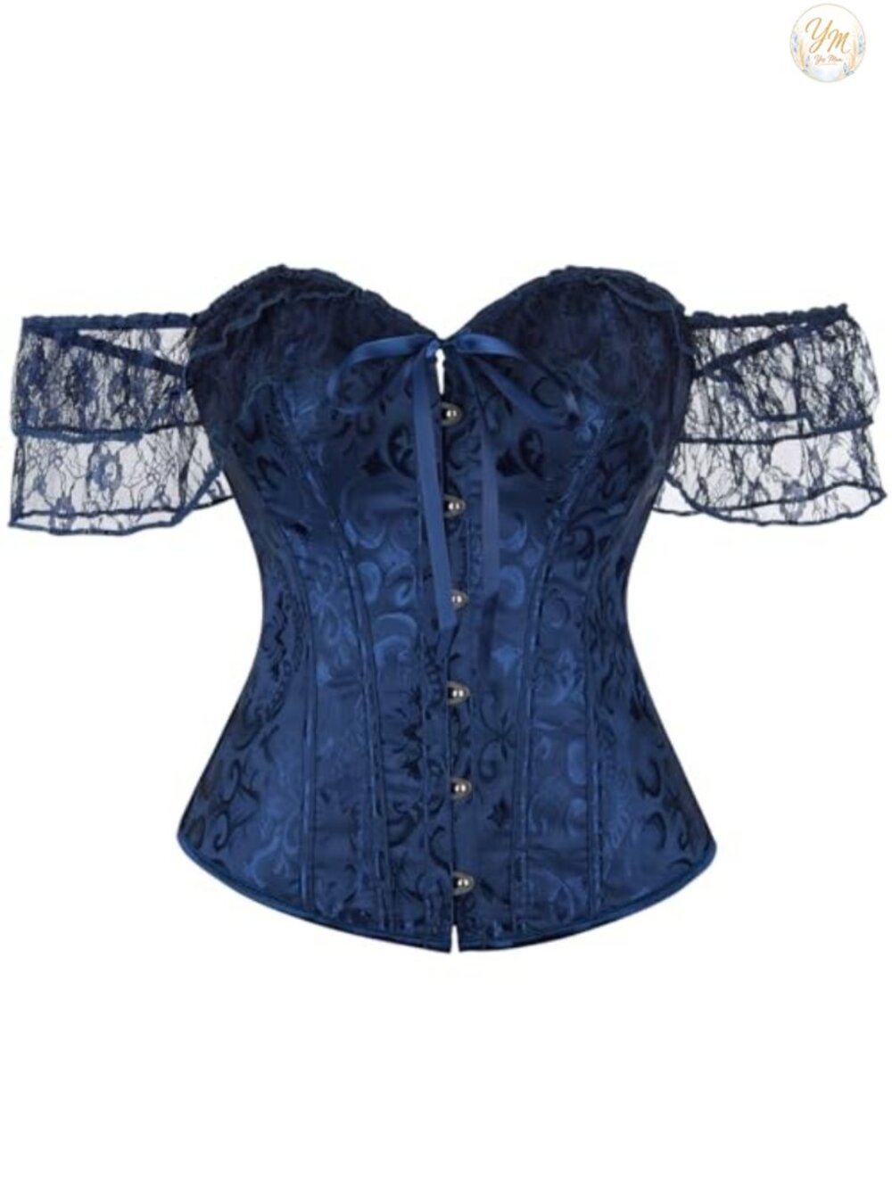 Off Shoulder Lace Up Overbust Corset Top with Lace Sleeves Bustier